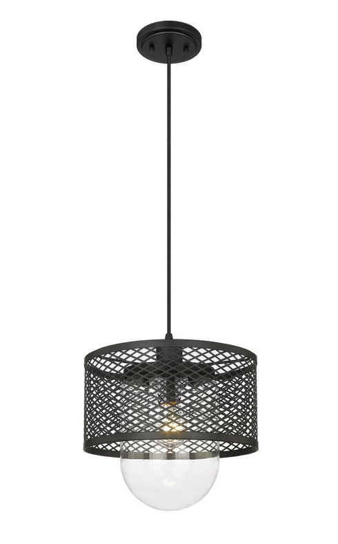 Z-Lite Kipton 1 Light Pendant in Matte Black Finish Model: 3037P11-MB