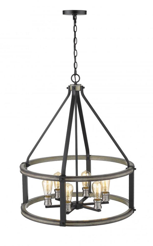 Z-Lite Kirkland 6 Light Chandelier in Ashen Barnboard Finish Model: 472-6D-ABB