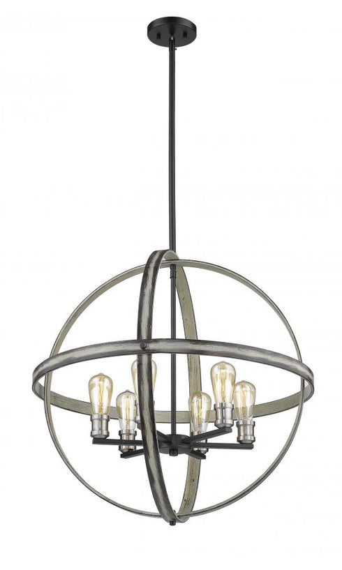Z-Lite Kirkland 6 Light Chandelier in Ashen Barnboard Finish Model: 472B26-ABB