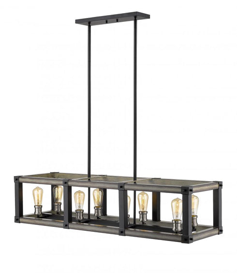 Z-Lite Kirkland 8 Light Linear Chandelier in Ashen Barnboard Finish Model: 472-8L-ABB