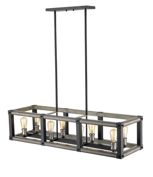 Z-Lite Kirkland 8 Light Linear Chandelier in Ashen Barnboard Finish Model: 472-8L-ABB