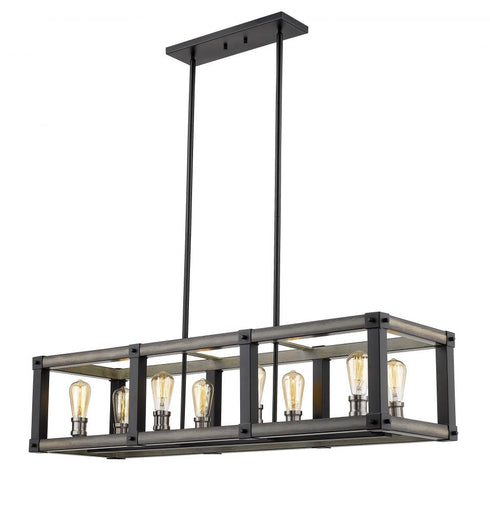Z-Lite Kirkland 8 Light Linear Chandelier in Ashen Barnboard Finish Model: 472-8L-ABB