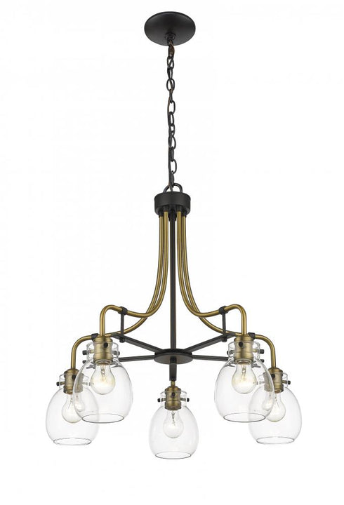 Z-Lite Kraken 5 Light Chandelier in Matte Black + Olde Brass Finish Model: 466-5MB-OBR
