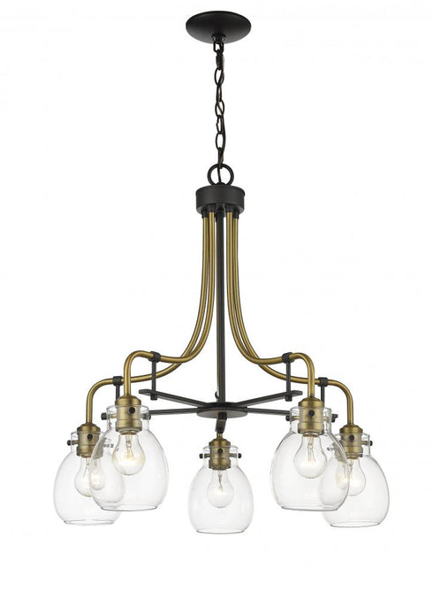 Z-Lite Kraken 5 Light Chandelier in Matte Black + Olde Brass Finish Model: 466-5MB-OBR