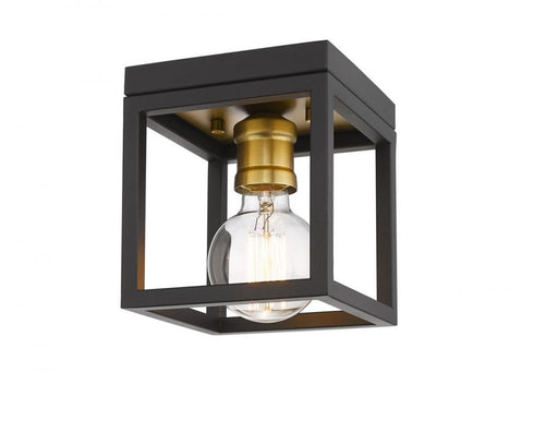 Z-Lite Kube 1 Light Flush Mount in Bronze + Olde Brass Finish Model: 480F1-BRZ-OBR