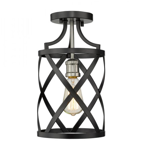 Z-Lite Malcalester 1 Light Flush Mount in Matte Black + Brushed Nickel Finish Model: 481F1-MB-BN