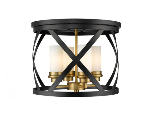 Z-Lite Malcalester 4 Light Flush Mount in Matte Black + Brushed Nickel Finish Model: 481F16-MB-BN
