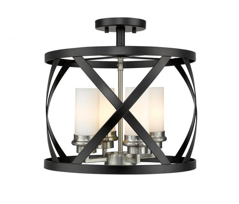 Z-Lite Malcalester 4 Light Semi Flush Mount in Matte Black + Brushed Nickel Finish Model: 481SF15-MB-BN