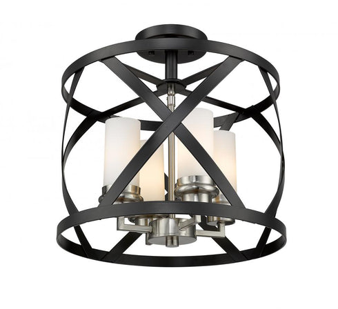 Z-Lite Malcalester 4 Light Semi Flush Mount in Matte Black + Brushed Nickel Finish Model: 481SF15-MB-BN