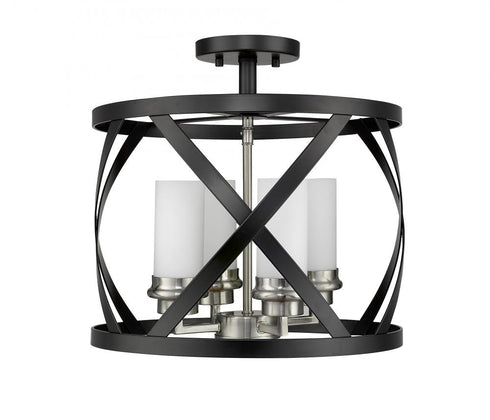 Z-Lite Malcalester 4 Light Semi Flush Mount in Matte Black + Brushed Nickel Finish Model: 481SF15-MB-BN