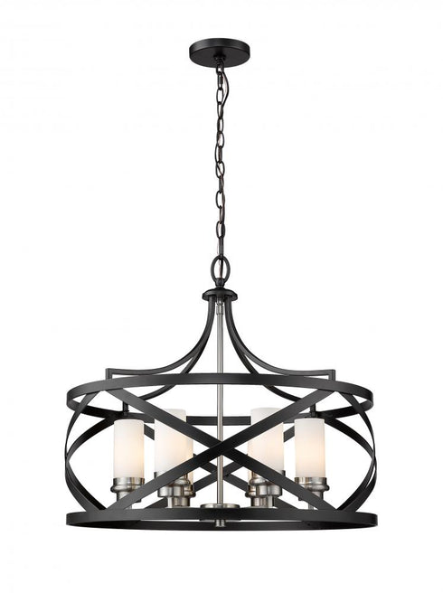 Z-Lite Malcalester 6 Light Chandelier in Matte Black + Brushed Nickel Finish Model: 481P24-MB-BN