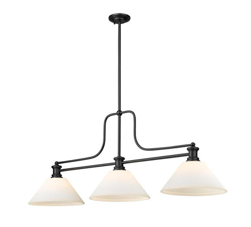 Z-Lite Melange 3 Light Billiard in Matte Black Finish Model: 725-3MB-AMO14