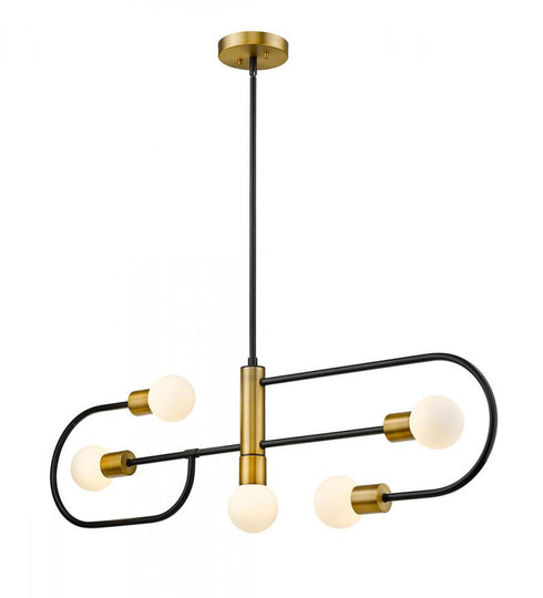 Z-Lite Neutra 5 Light Linear Chandelier in Matte Black + Foundry Brass Finish Model: 621-5L-MB-FB