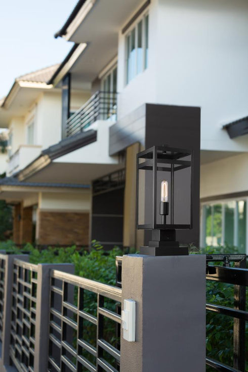 Z-Lite Nuri 1 Light Outdoor Pier Mounted Fixture in Black Finish Model: 596PHMS-SQPM-BK