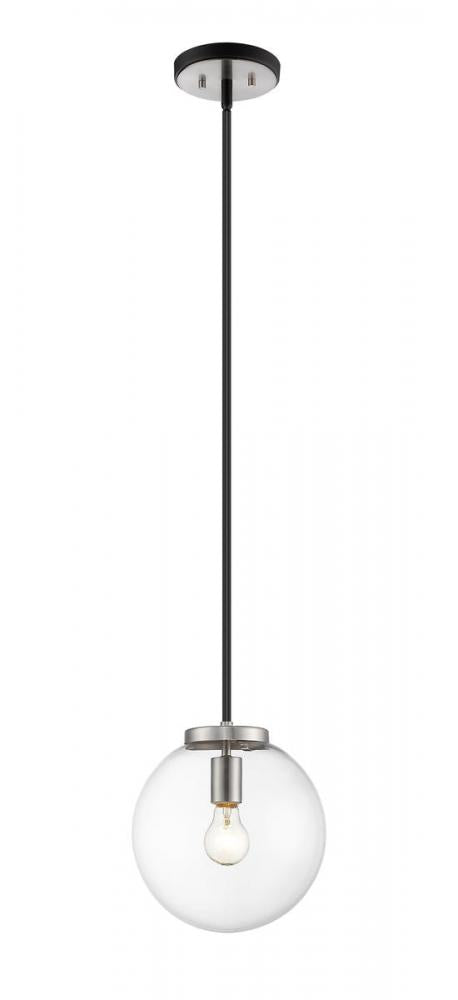 Z-Lite Parsons 1 Light Pendant in Matte Black + Brushed Nickel Finish Model: 477P10-MB-BN