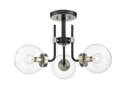 Z-Lite Parsons 3 Light Semi Flush Mount in Matte Black + Brushed Nickel Finish Model: 477-3SF-MB-BN