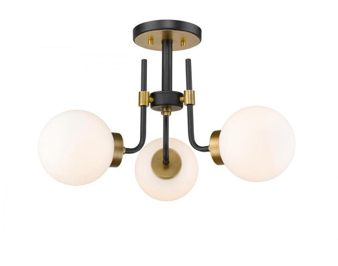 Z-Lite Parsons 3 Light Semi Flush Mount in Matte Black + Brushed Nickel Finish Model: 477-3SF-MB-BN