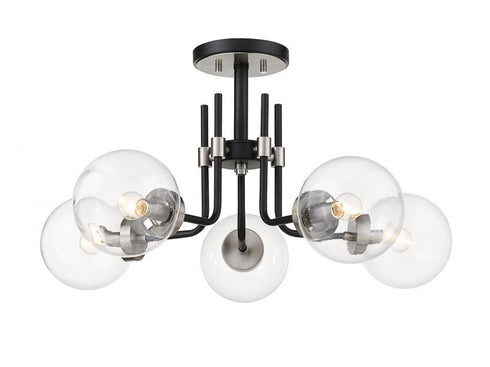 Z-Lite Parsons 5 Light Semi Flush Mount in Matte Black + Brushed Nickel Finish Model: 477-5SF-MB-BN