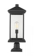 Z-Lite Portland 1 Light Outdoor Pier Mounted Fixture in Black Finish Model: 531PHBXLR-533PM-BK