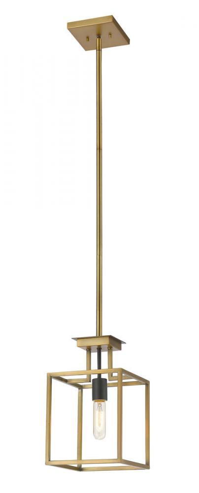 Z-Lite Quadra 1 Light Pendant in Brushed Nickel + Matte Black Finish Model: 456MP-BN-BK