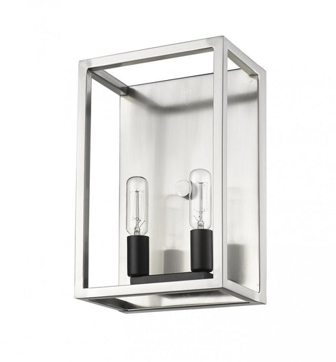 Z-Lite Quadra 2 Light Wall Sconce in Brushed Nickel + Matte Black Finish Model: 456-2S-BN-BK
