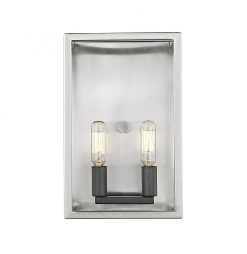Z-Lite Quadra 2 Light Wall Sconce in Brushed Nickel + Matte Black Finish Model: 456-2S-BN-BK