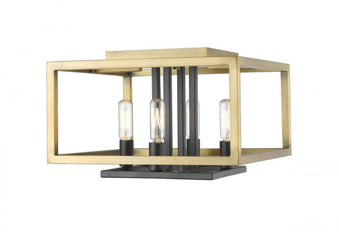 Z-Lite Quadra 4 Light Flush Mount in Brushed Nickel + Matte Black Finish Model: 456F-BN-BK