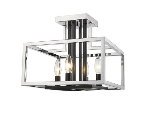 Z-Lite Quadra 4 Light Semi Flush Mount in Brushed Nickel + Matte Black Finish Model: 456SF-BN-BK