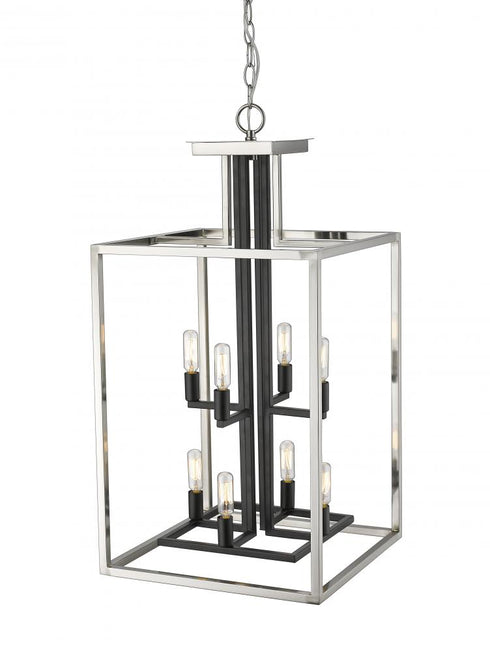 Z-Lite Quadra 8 Light Chandelier in Brushed Nickel + Matte Black Finish Model: 456-8BN-BK
