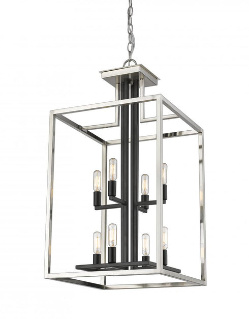Z-Lite Quadra 8 Light Chandelier in Brushed Nickel + Matte Black Finish Model: 456-8BN-BK