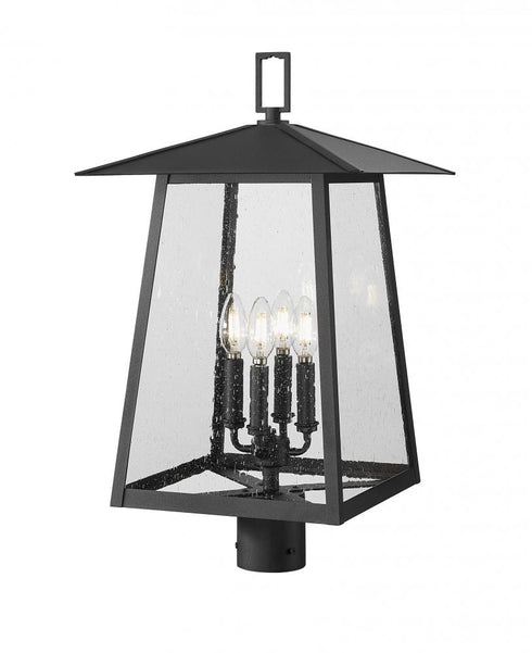 Z-Lite Rainer 4 Light Outdoor Post Mount Fixture in Black Finish Model: 5015PHBR-BK
