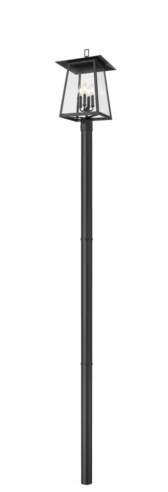 Z-Lite Rainer 4 Light Outdoor Post Mounted Fixture in Black Finish Model: 5015PHBR-5009P96-BK