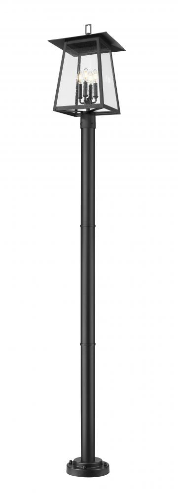 Z-Lite Rainer 4 Light Outdoor Post Mounted Fixture in Black Finish Model: 5015PHBR-5012P-BK