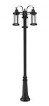 Z-Lite Roundhouse 3 Light Outdoor Post Mounted Fixture in Black Finish Model: 569MP3-511P-BK