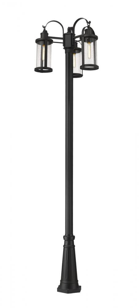 Z-Lite Roundhouse 3 Light Outdoor Post Mounted Fixture in Black Finish Model: 569MP3-519P-BK