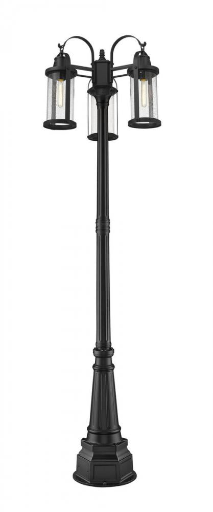 Z-Lite Roundhouse 3 Light Outdoor Post Mounted Fixture in Black Finish Model: 569MP3-564P-BK
