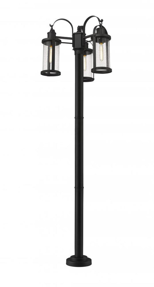 Z-Lite Roundhouse 3 Light Outdoor Post Mounted Fixture in Black Finish Model: 569MP3-567P-BK