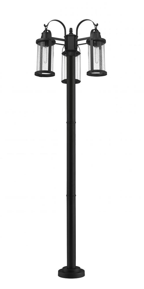 Z-Lite Roundhouse 3 Light Outdoor Post Mounted Fixture in Black Finish Model: 569MP3-567P-BK