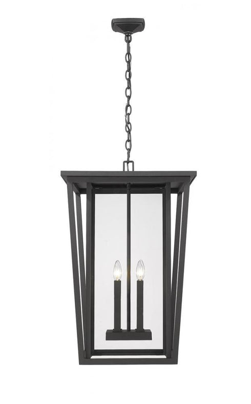 Z-Lite Seoul 4 Light Outdoor Chain Mount Ceiling Fixture in Black Finish Model: 571CHXXL-BK