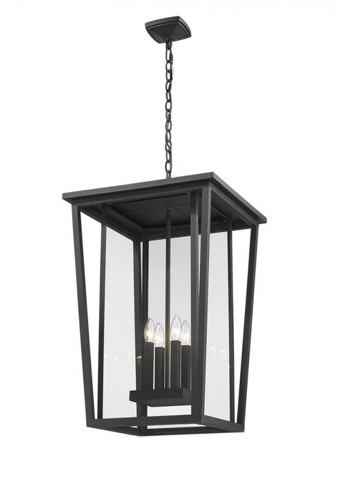 Z-Lite Seoul 4 Light Outdoor Chain Mount Ceiling Fixture in Black Finish Model: 571CHXXL-BK