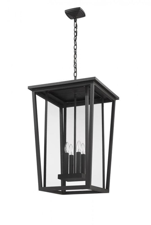 Z-Lite Seoul 4 Light Outdoor Chain Mount Ceiling Fixture in Black Finish Model: 571CHXXL-BK