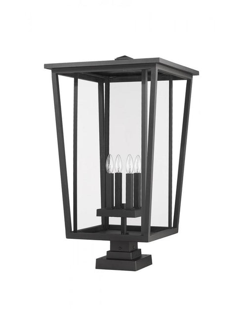 Z-Lite Seoul 4 Light Outdoor Pier Mounted Fixture in Black Finish Model: 571PHXXLS-SQPM-BK