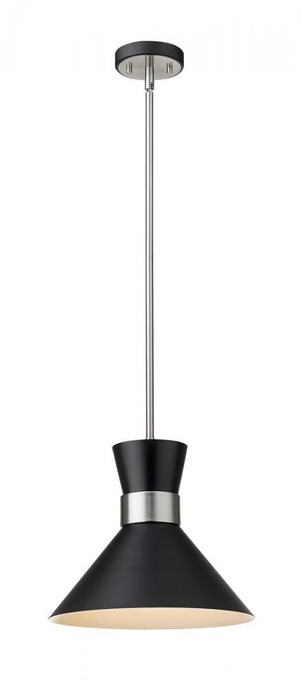 Z-Lite Soriano 1 Light Pendant in Matte Black + Brushed Nickel Finish Model: 728P13-MB-BN