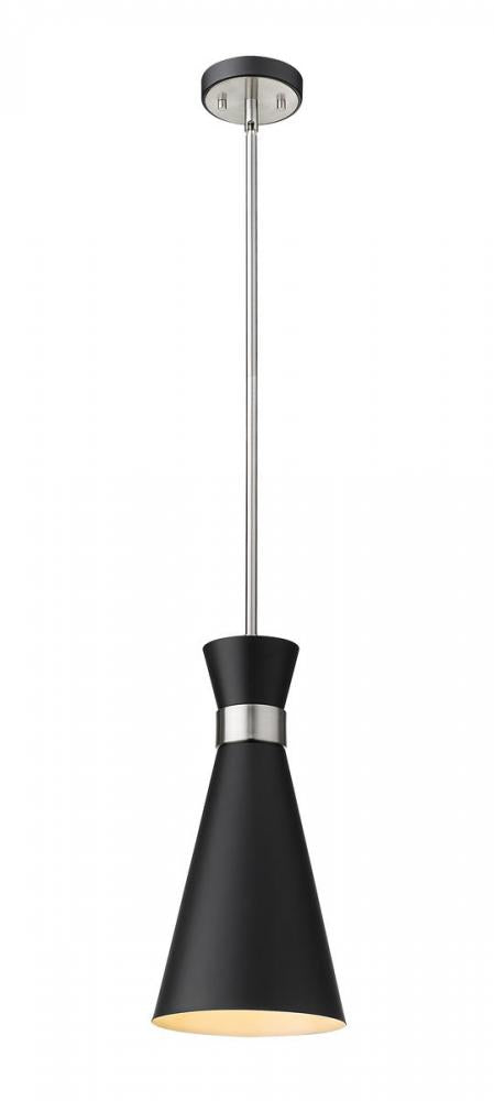 Z-Lite Soriano 1 Light Pendant in Matte Black + Brushed Nickel Finish Model: 728P8-MB-BN