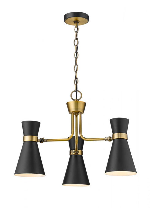 Z-Lite Soriano 3 Light Chandelier in Matte Black + Heritage Brass Finish Model: 728-3MB-HBR