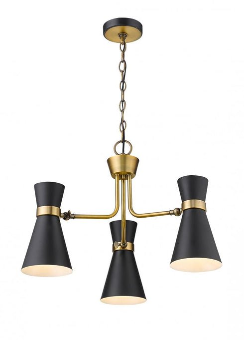 Z-Lite Soriano 3 Light Chandelier in Matte Black + Heritage Brass Finish Model: 728-3MB-HBR