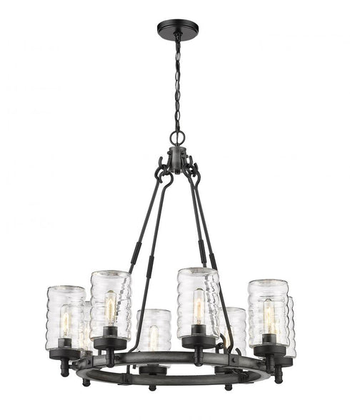 Z-Lite Tahoe 8 Light Outdoor Chandelier in Ashen Barnboard Finish Model: 588-8ABB