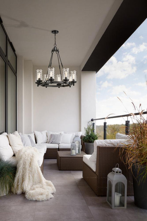 Z-Lite Tahoe 8 Light Outdoor Chandelier in Ashen Barnboard Finish Model: 588-8ABB