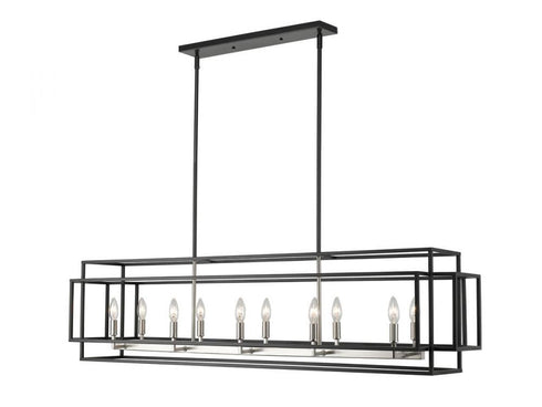 Z-Lite Titania 10 Light Linear Chandelier in Black + Brushed Nickel Finish Model: 454-54L-BK-BN