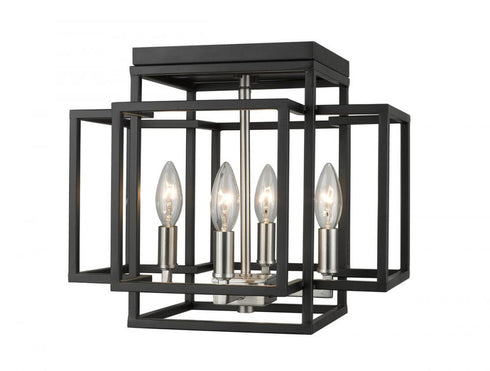 Z-Lite Titania 4 Light Flush Mount in Black + Brushed Nickel Finish Model: 454F-BK-BN